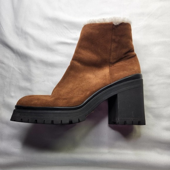 Rebecca Minkoff Milana Suede Booties Shearling Lined Chunky Block Heel Size 10.5 - Picture 7 of 13